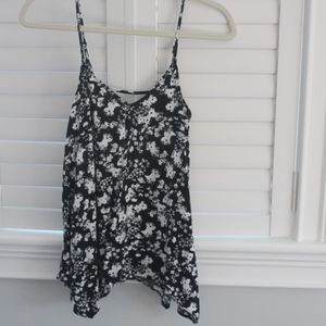 Black Tank Top With White Floral Design